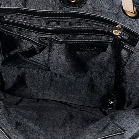 Michael Kors All Black Jet Set Signature Textured Tall Leather Black Tan Tote - Picture 5 of 7